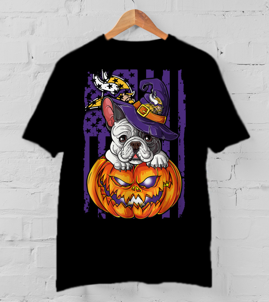 Hlw Bulldog Minnesota Vikings Witch Pumpkin Halloween T-Shirt
