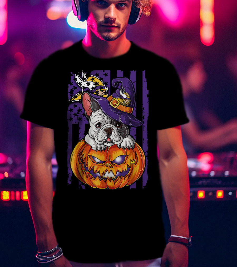 Hlw Bulldog Minnesota Vikings Witch Pumpkin Halloween T-Shirt