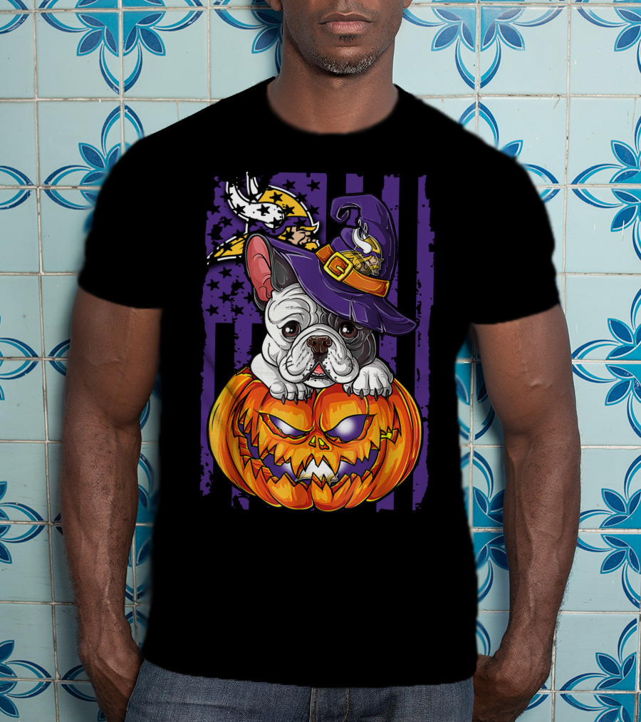 Hlw Bulldog Minnesota Vikings Witch Pumpkin Halloween T-Shirt