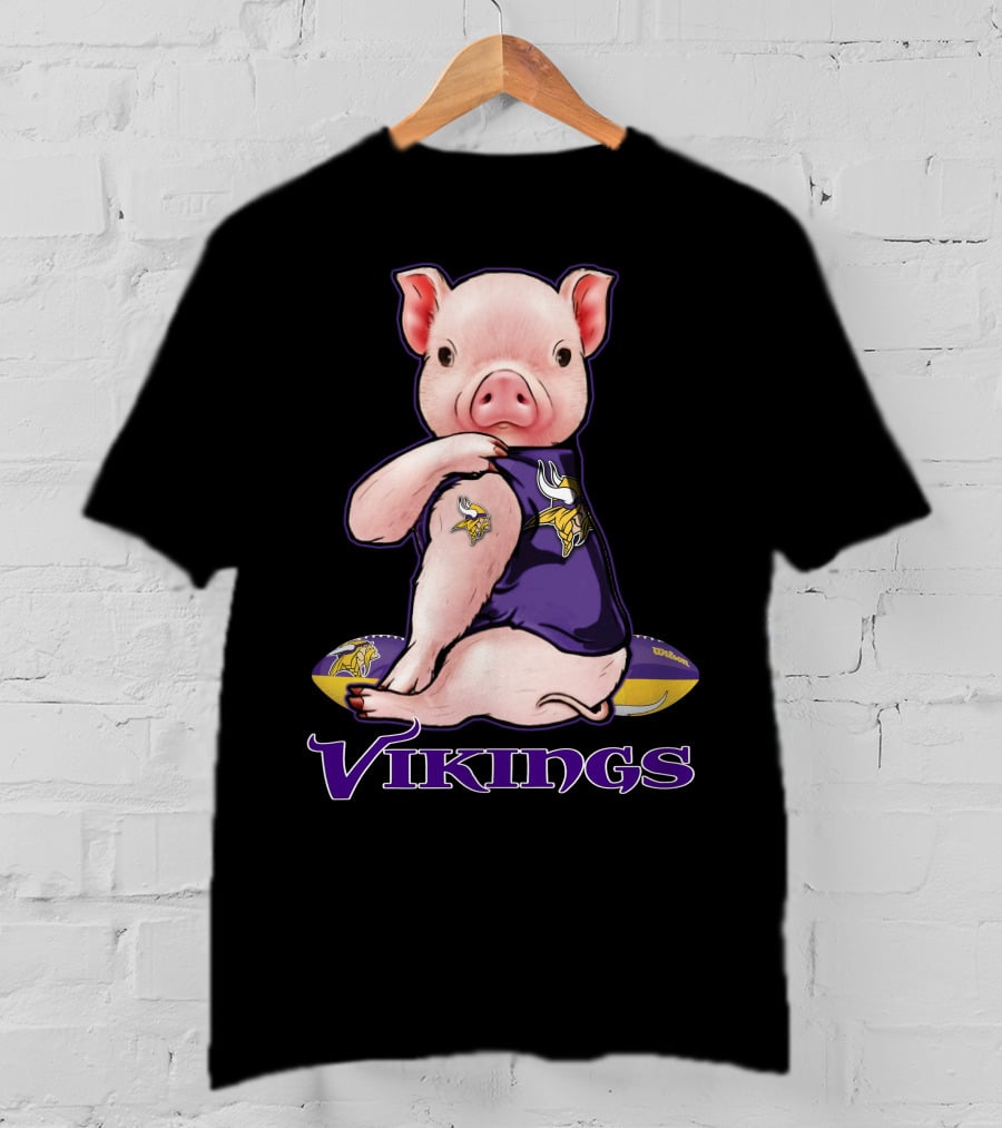 Pig In Minnesota Vikings Jersey With Football T-Shirt