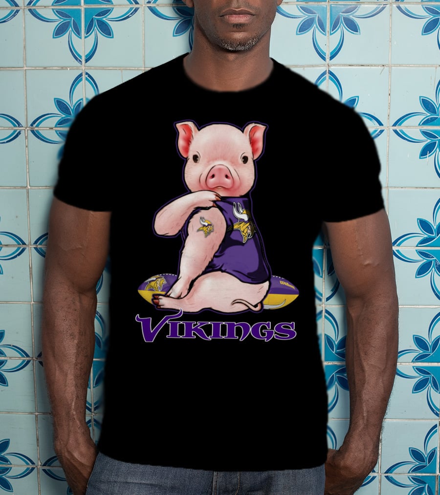 Pig In Minnesota Vikings Jersey With Football T-Shirt