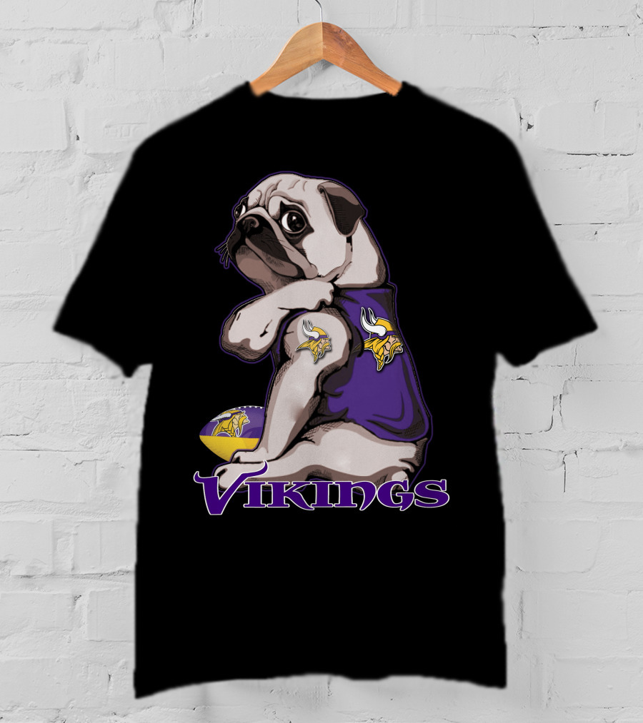 Pug Wearing Minnesota Vikings Jersey T-Shirt