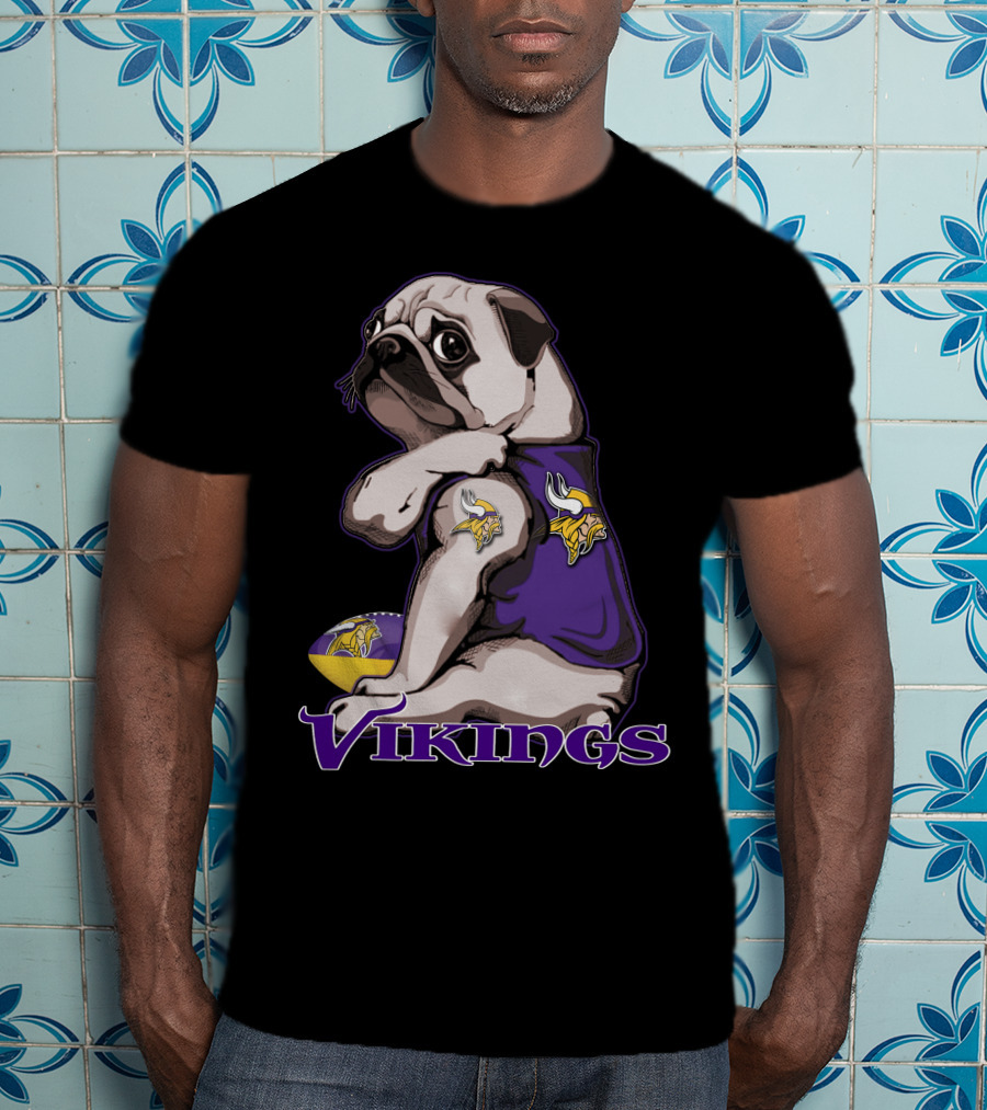 Pug Wearing Minnesota Vikings Jersey T-Shirt