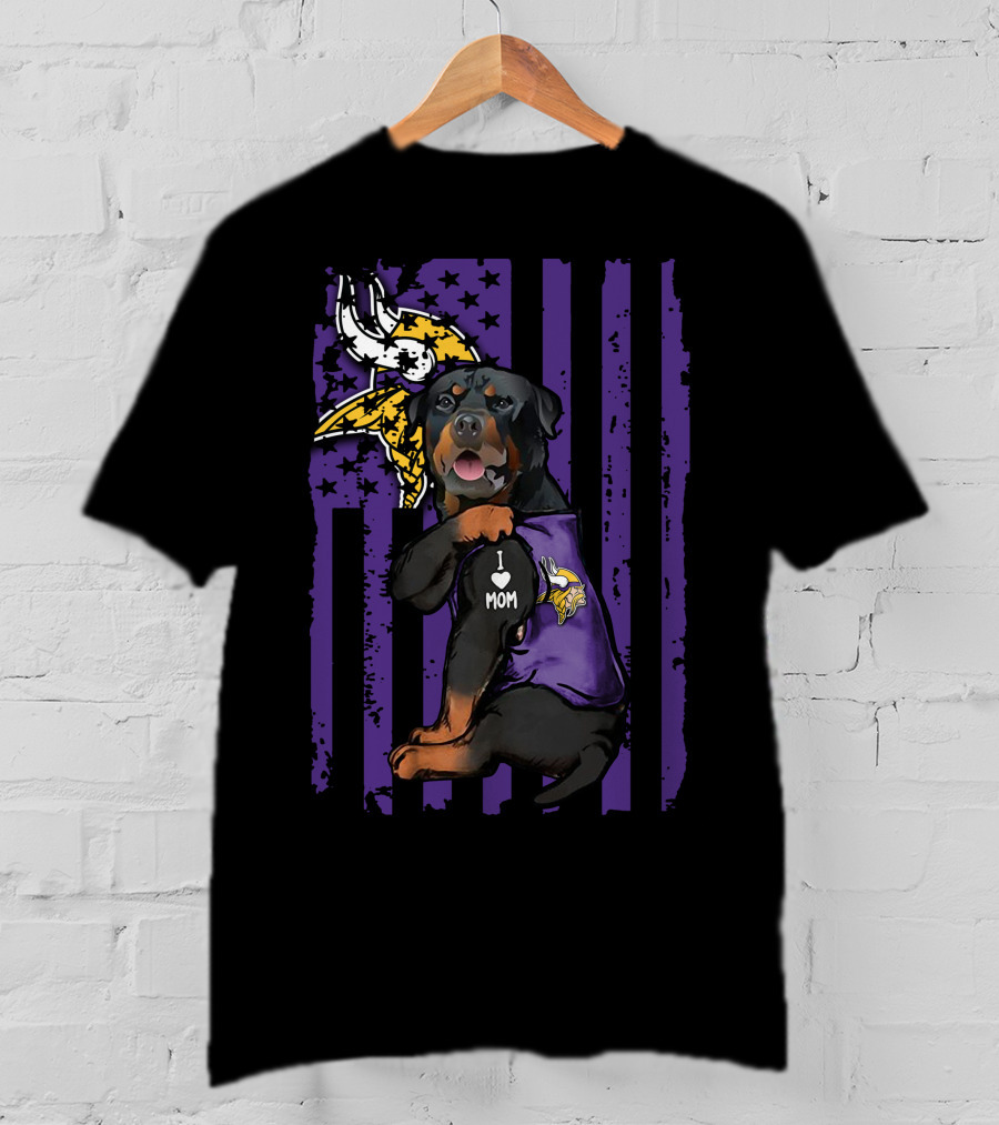 Rottweiler I Love Mom Minnesota Vikings Vikings Logo Flag T-Shirt