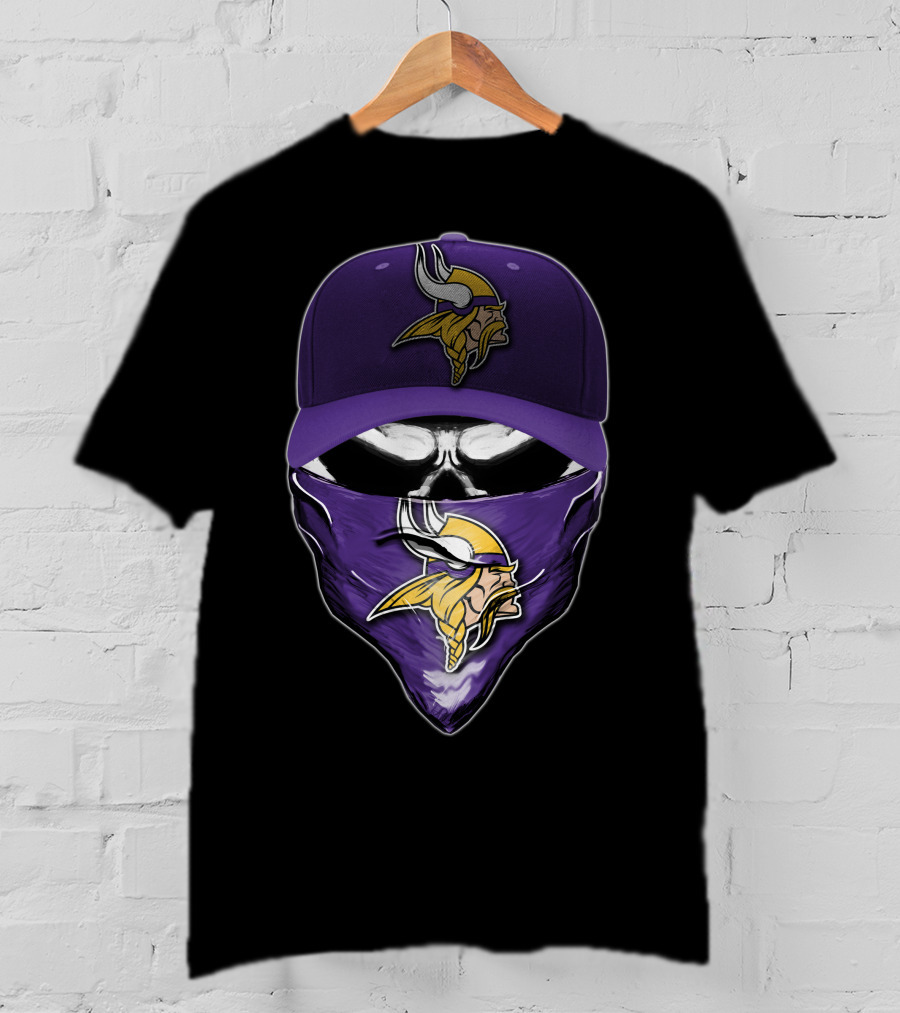 Skull Minnesota Vikings Logo Face Mask And Cap T-Shirt