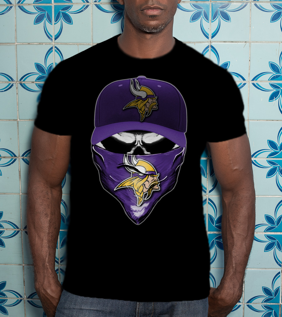 Skull Minnesota Vikings Logo Face Mask And Cap T-Shirt