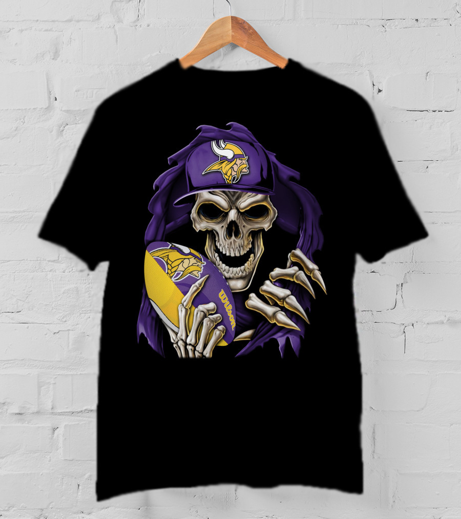 Minnesota Vikings Skull With Football And Cap T-Shirt