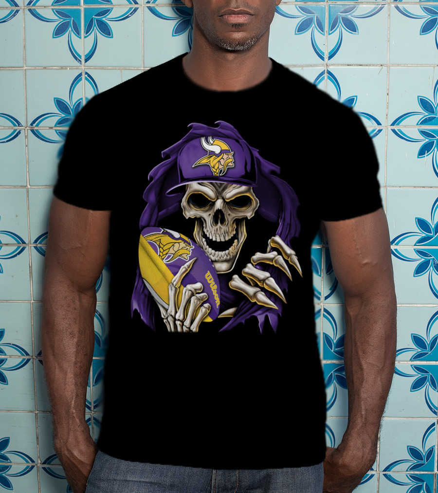 Minnesota Vikings Skull With Football And Cap T-Shirt