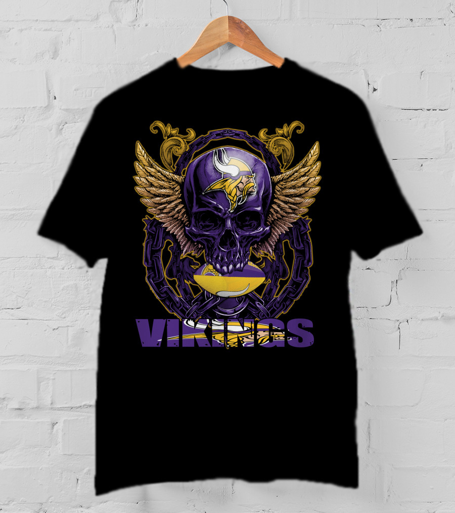 Skullfb Minnesota Vikings Winged Skull And Football Helmet T-Shirt