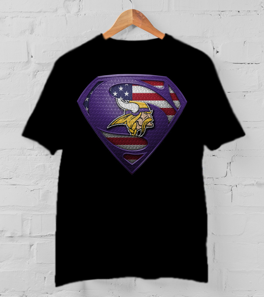 Minnesota Vikings American Flag Superman Shield T-Shirt