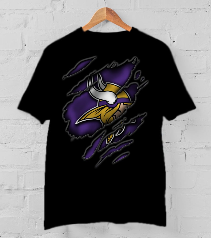Torn Minnesota Vikings Logo Ripped Effect T-Shirt