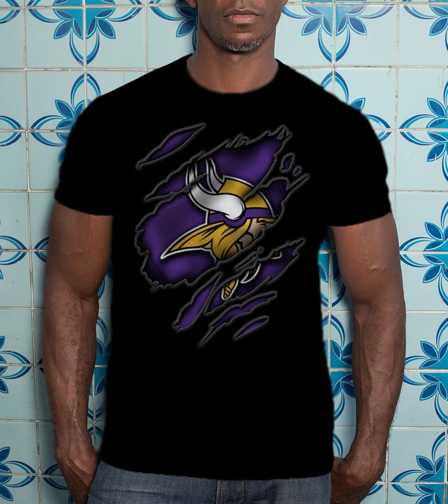 Torn Minnesota Vikings Logo Ripped Effect T-Shirt