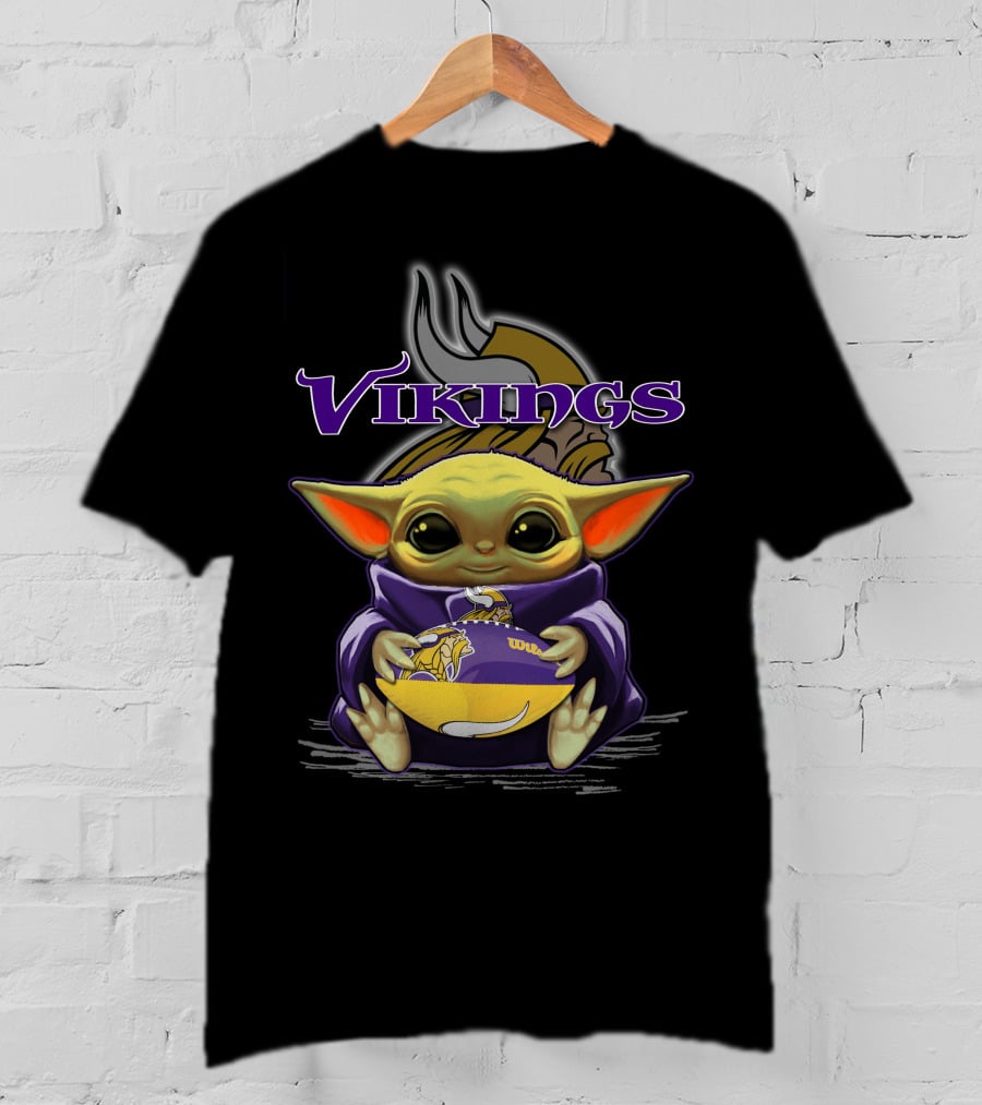 Yoda Holding Minnesota Vikings Football Baby Yoda Star Wars Crossover T-Shirt