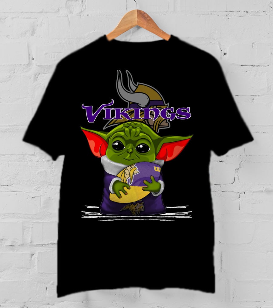 Vikings Baby Yoda Holding Minnesota Team Football T-Shirt
