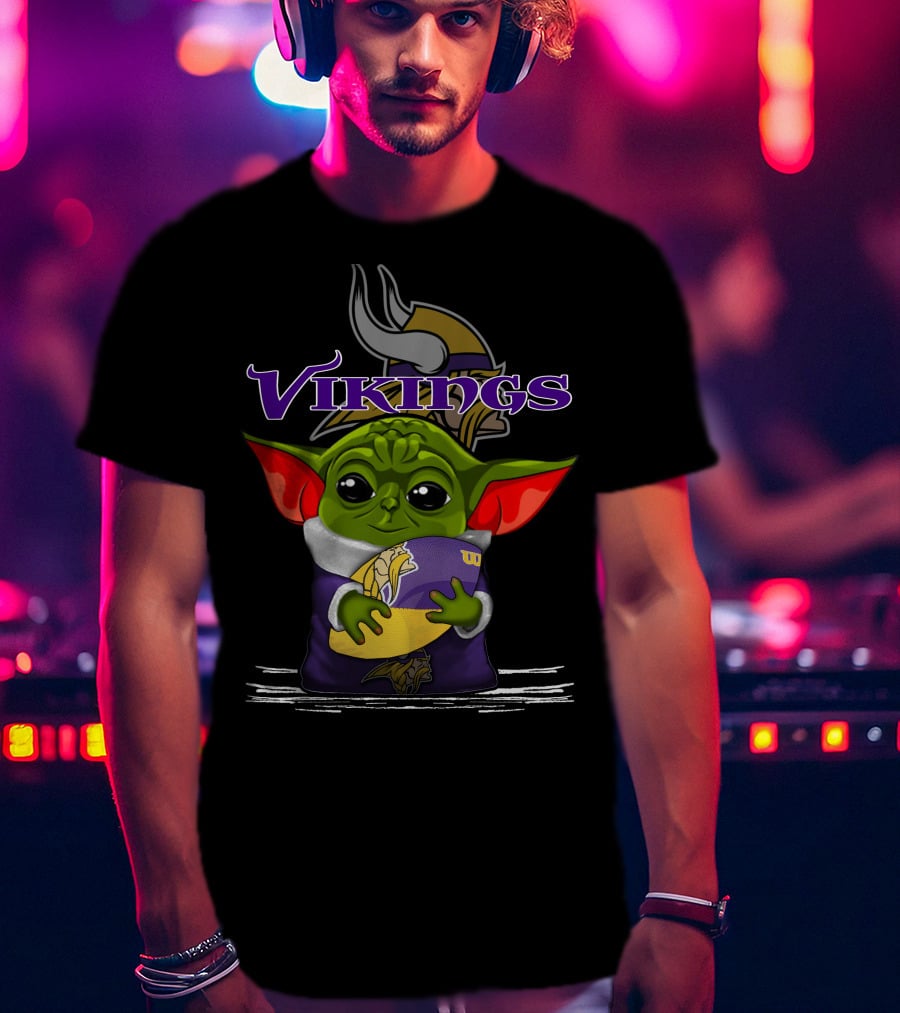 Vikings Baby Yoda Holding Minnesota Team Football T-Shirt