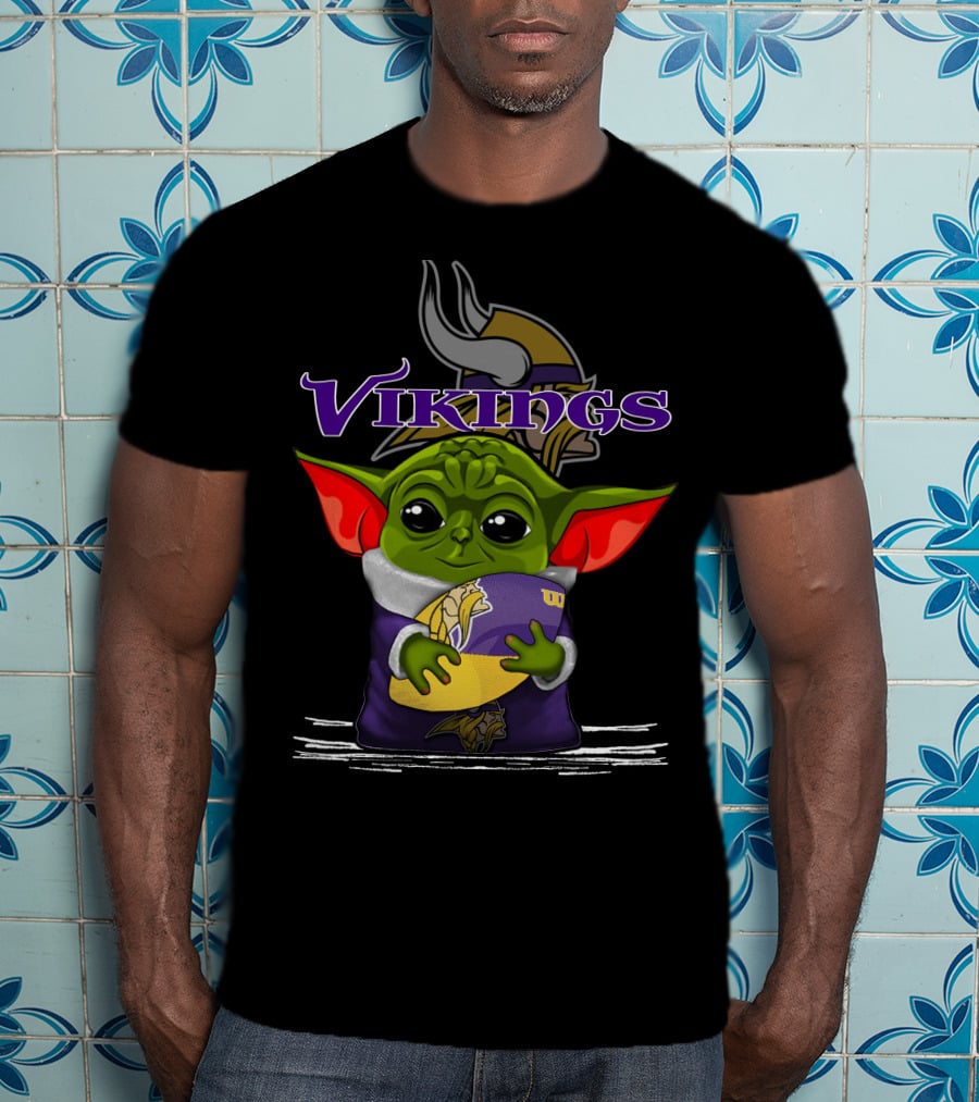 Vikings Baby Yoda Holding Minnesota Team Football T-Shirt