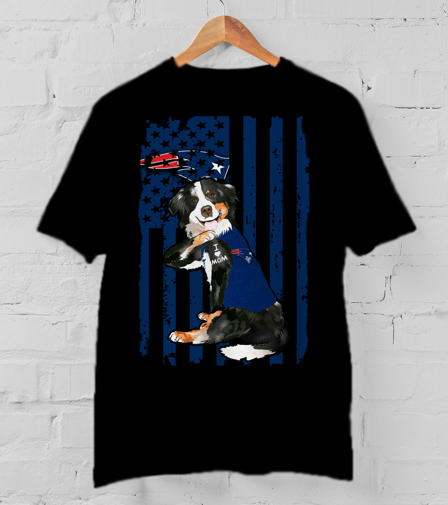 Border Collie I Love Mom New England Patriots USA Flag T-Shirt
