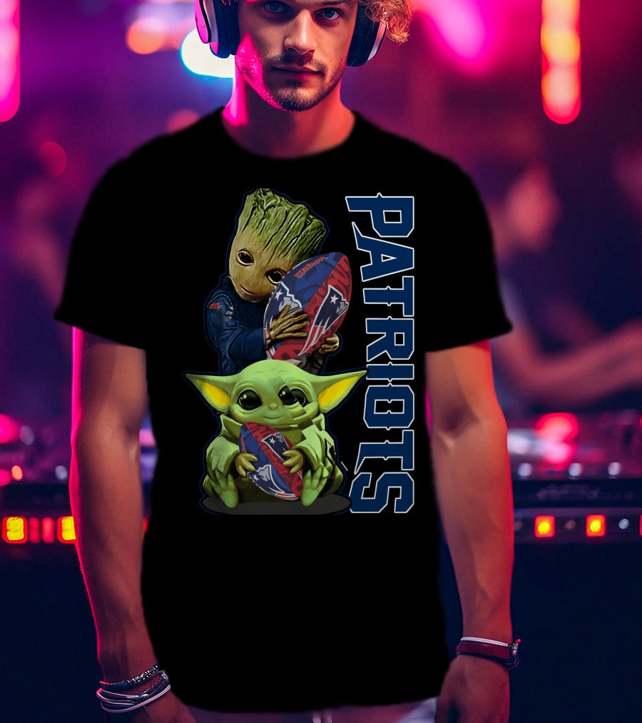 Grzd New England Patriots Baby Yoda And Groot Football Combo T-Shirt