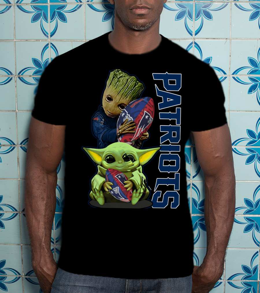 Grzd New England Patriots Baby Yoda And Groot Football Combo T-Shirt