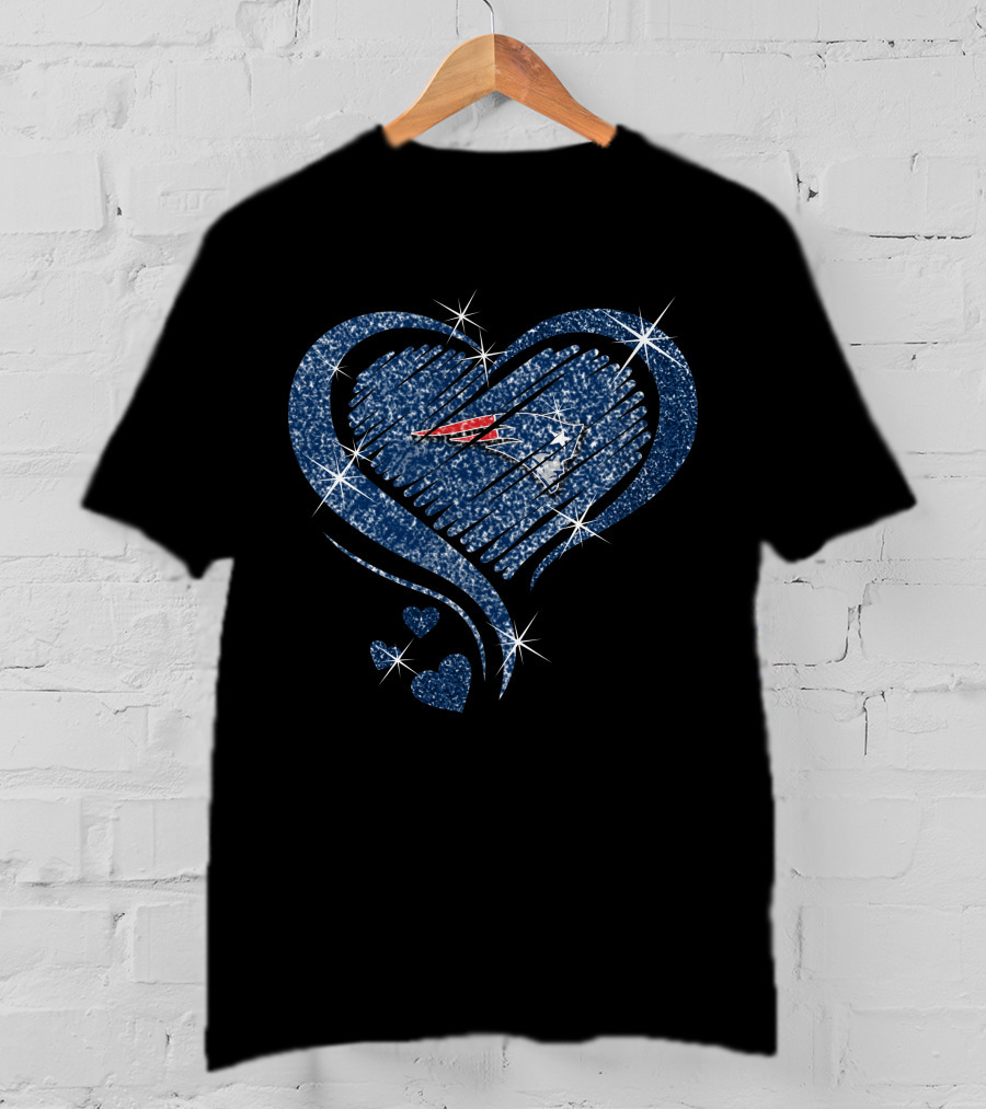 Heart Diamond New England Patriots Blue Sparkle T-Shirt