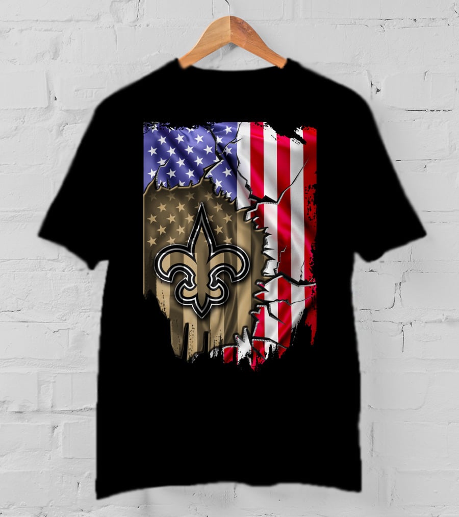 Flag V2 New Orleans Saints USA Flag Fleur-de-Lis T-Shirt
