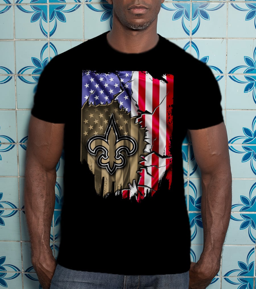 Flag V2 New Orleans Saints USA Flag Fleur-de-Lis T-Shirt
