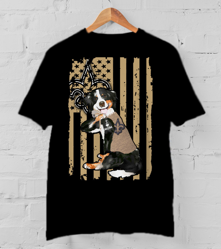 Border Collie I Love Mom New Orleans Saints Fleur-de-Lis Stripes T-Shirt