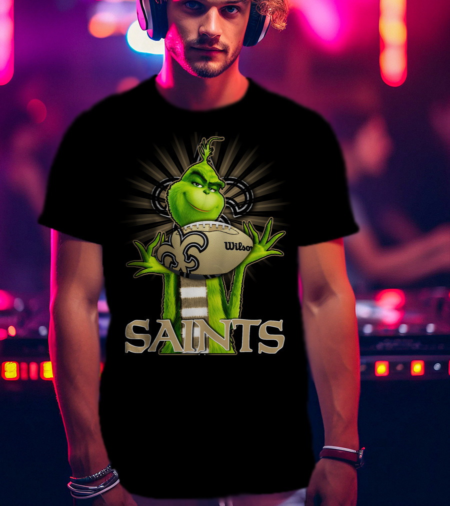 Grinch Holding Wilson Football New Orleans Saints T-Shirt