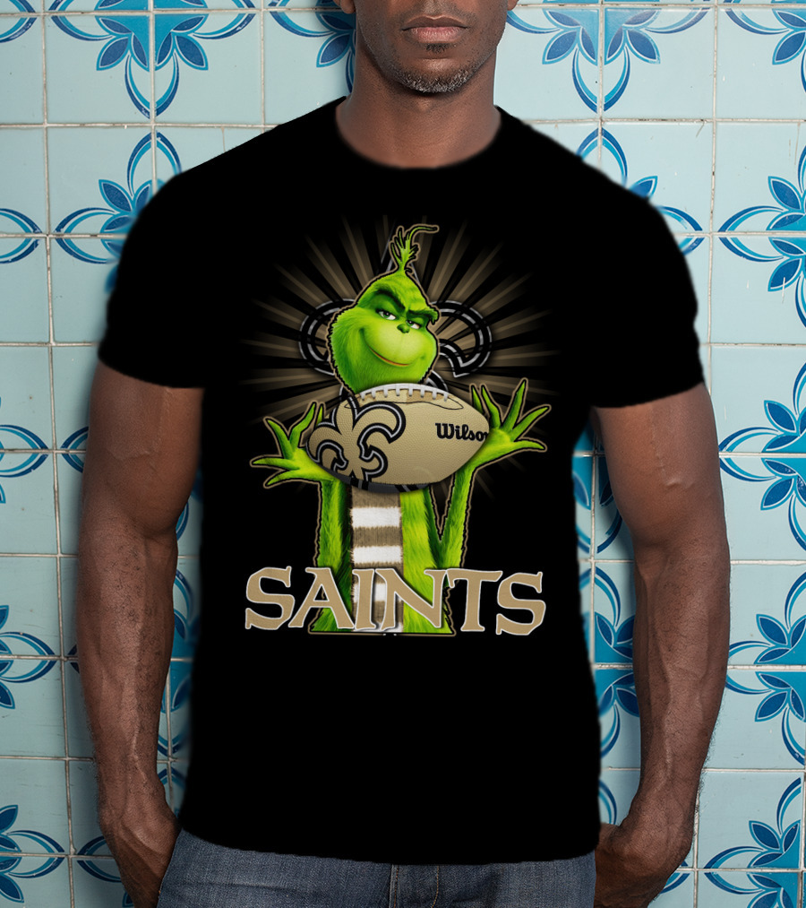 Grinch Holding Wilson Football New Orleans Saints T-Shirt