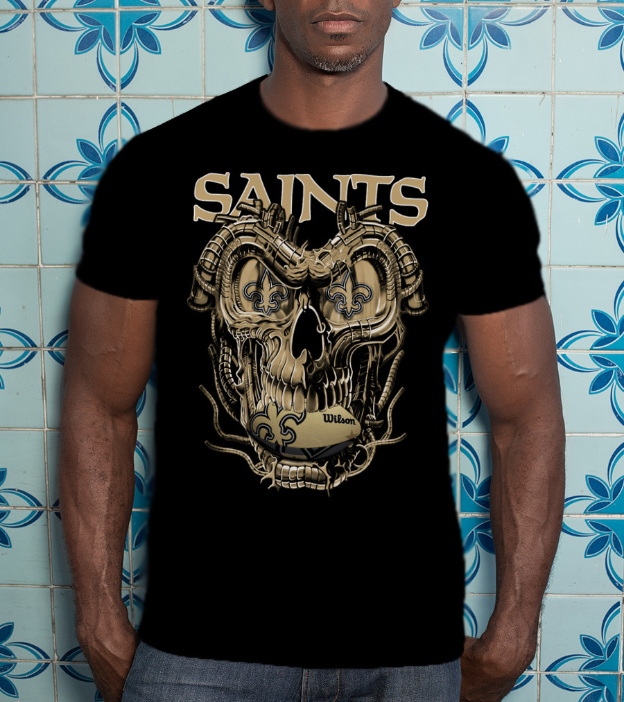 Saints Dragonskull Helmet Fleur-de-Lis Wilson Football T-Shirt