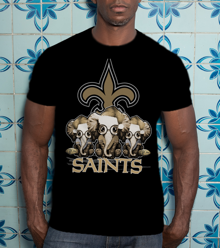New Orleans Saints Elephan Xmas Fleur-de-Lis T-Shirt