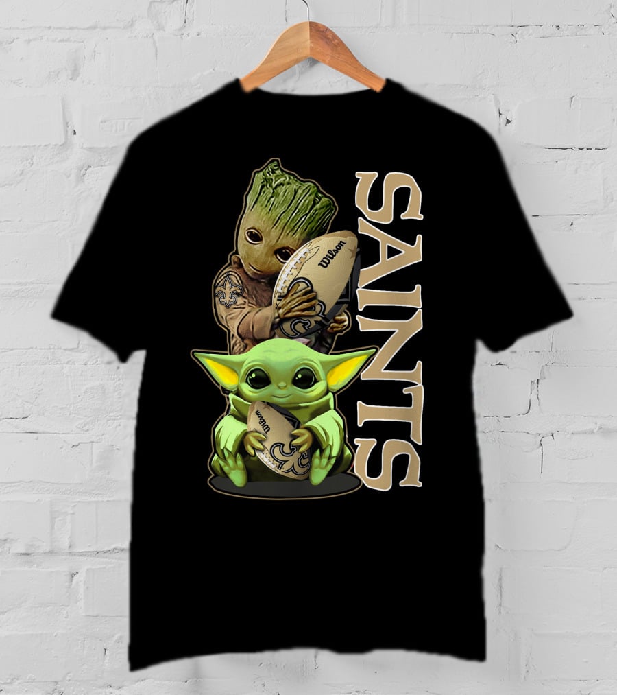 Grzd New Orleans Saints Groot And Baby Yoda Football T-Shirt