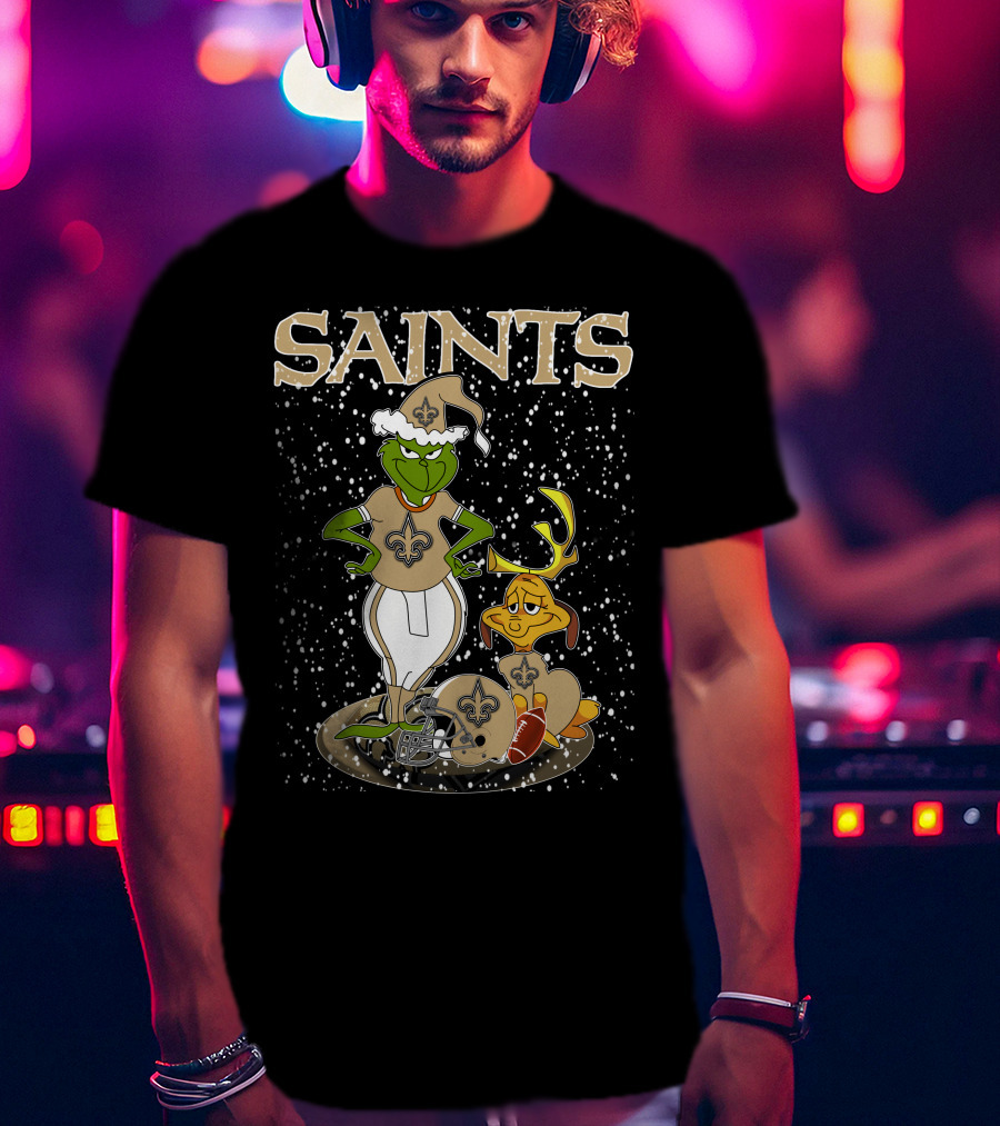 Grinchxmas New Orleans Saints Football Snowy Scene T-Shirt