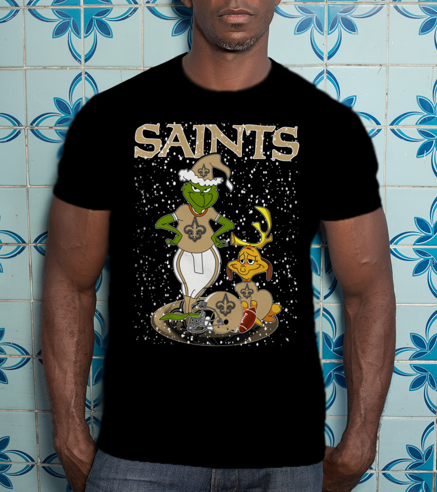 Grinchxmas New Orleans Saints Football Snowy Scene T-Shirt