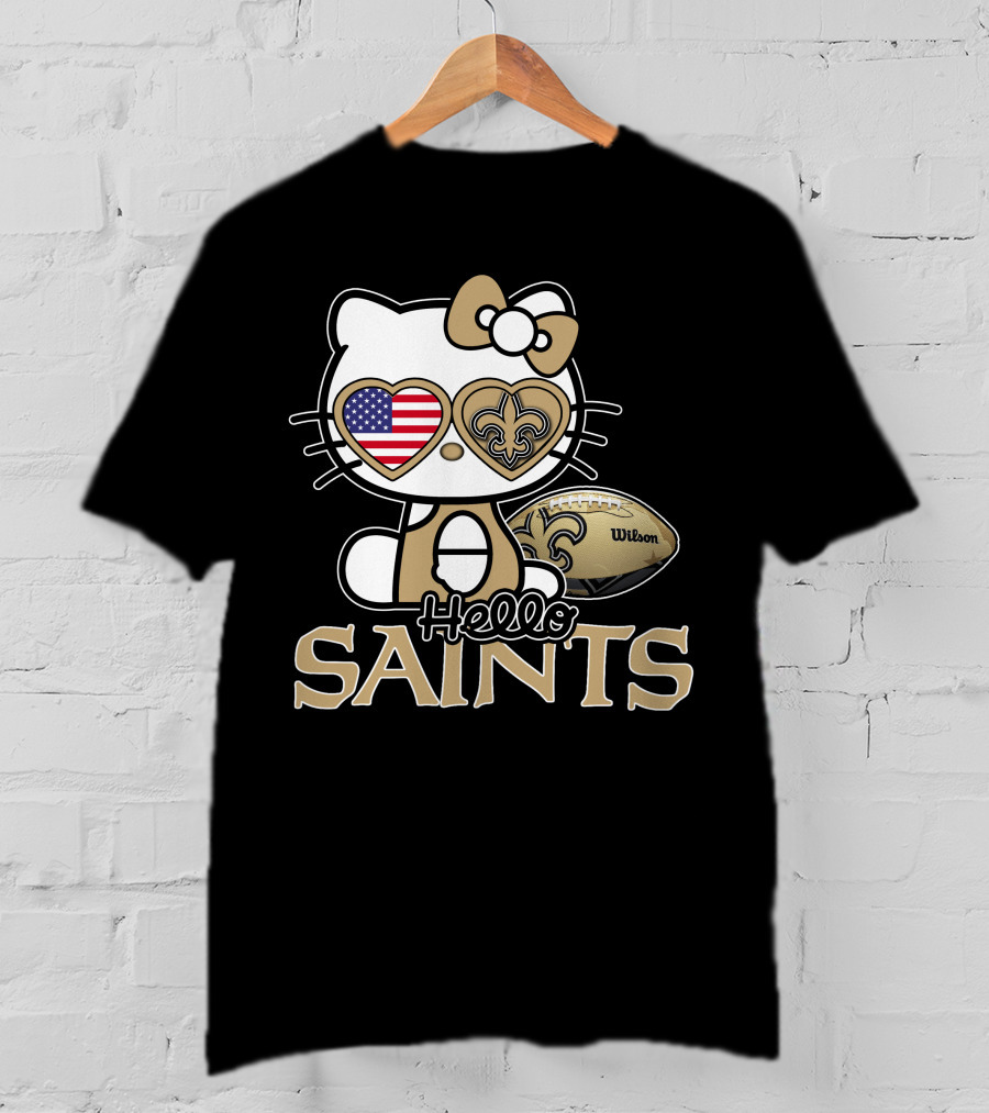 Hello Kitty American Flag Saints Football Wilson T-Shirt