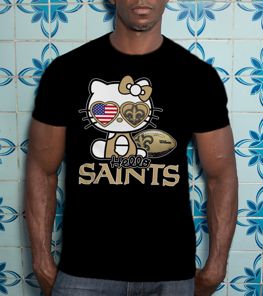 Hello Kitty American Flag Saints Football Wilson T-Shirt