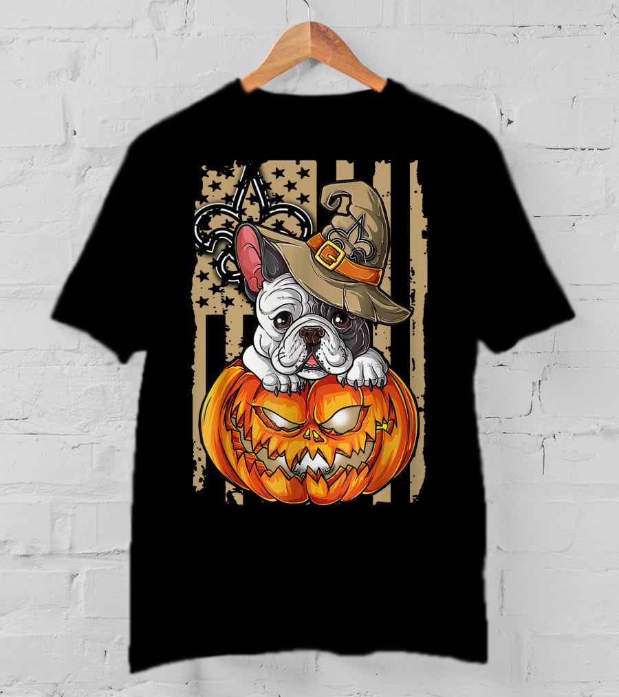 Hlw Bulldog New Orleans Saints Halloween Pumpkin Fleur-de-Lis T-Shirt