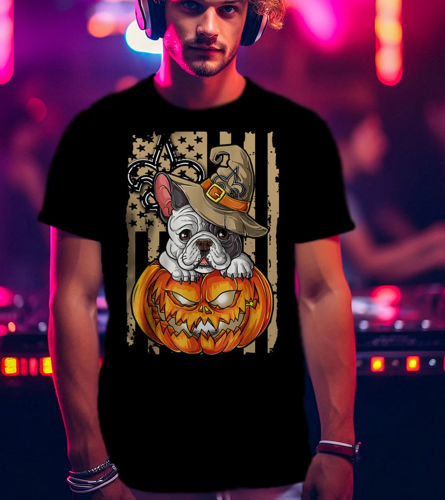 Hlw Bulldog New Orleans Saints Halloween Pumpkin Fleur-de-Lis T-Shirt