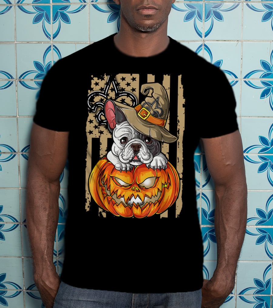 Hlw Bulldog New Orleans Saints Halloween Pumpkin Fleur-de-Lis T-Shirt