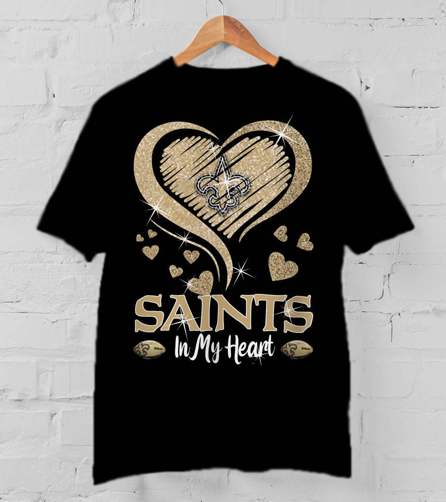 New Orleans Saints In My Heart Fleur-De-Lis Hearts Football T-Shirt