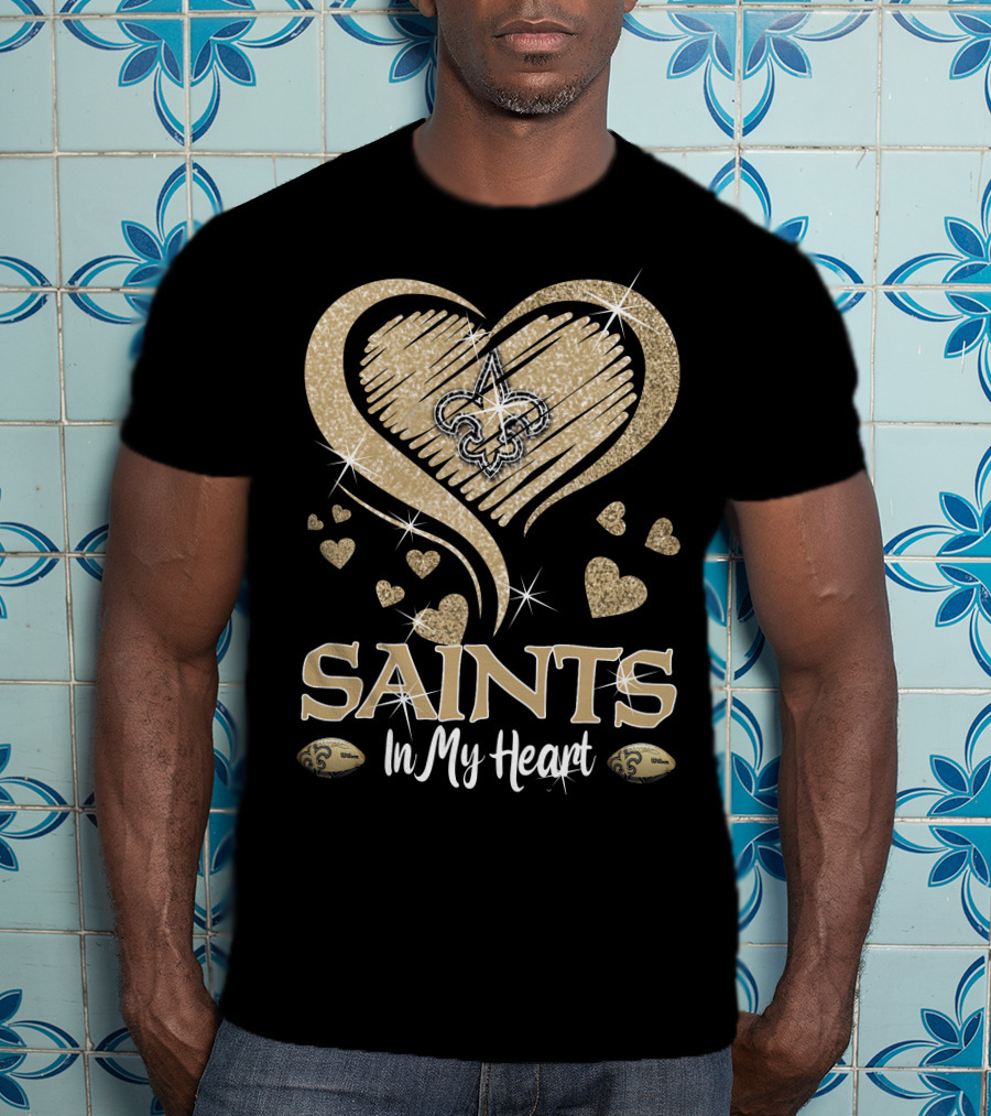 New Orleans Saints In My Heart Fleur-De-Lis Hearts Football T-Shirt