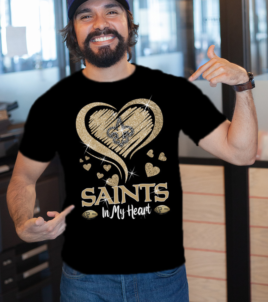 New Orleans Saints In My Heart Fleur-De-Lis Hearts Football T-Shirt
