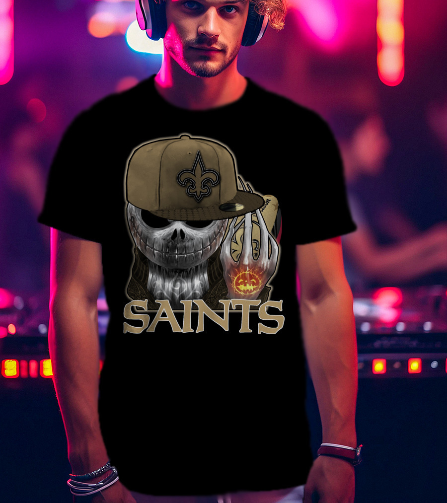 Jackskull New Orleans Saints Halloween Fleur-de-lis Pumpkin T-Shirt