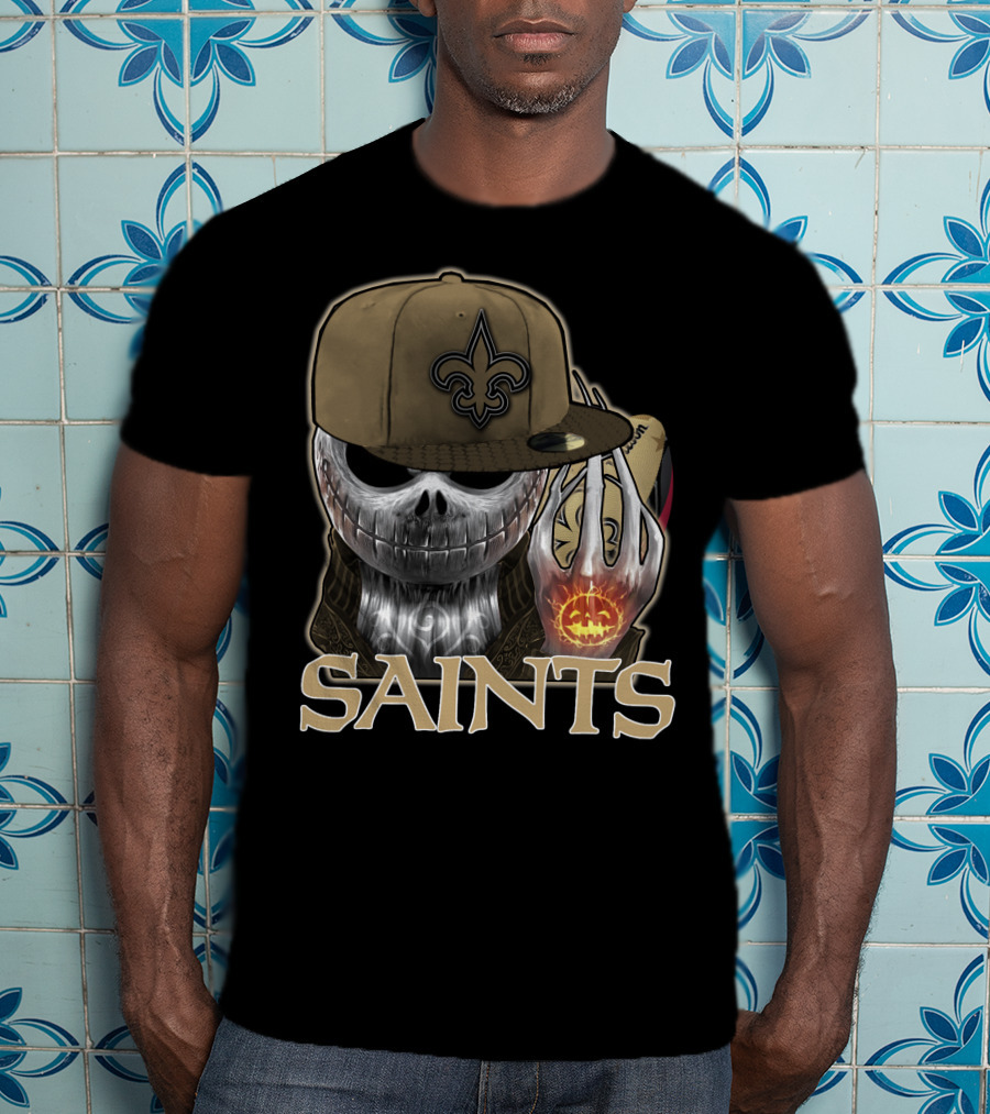 Jackskull New Orleans Saints Halloween Fleur-de-lis Pumpkin T-Shirt