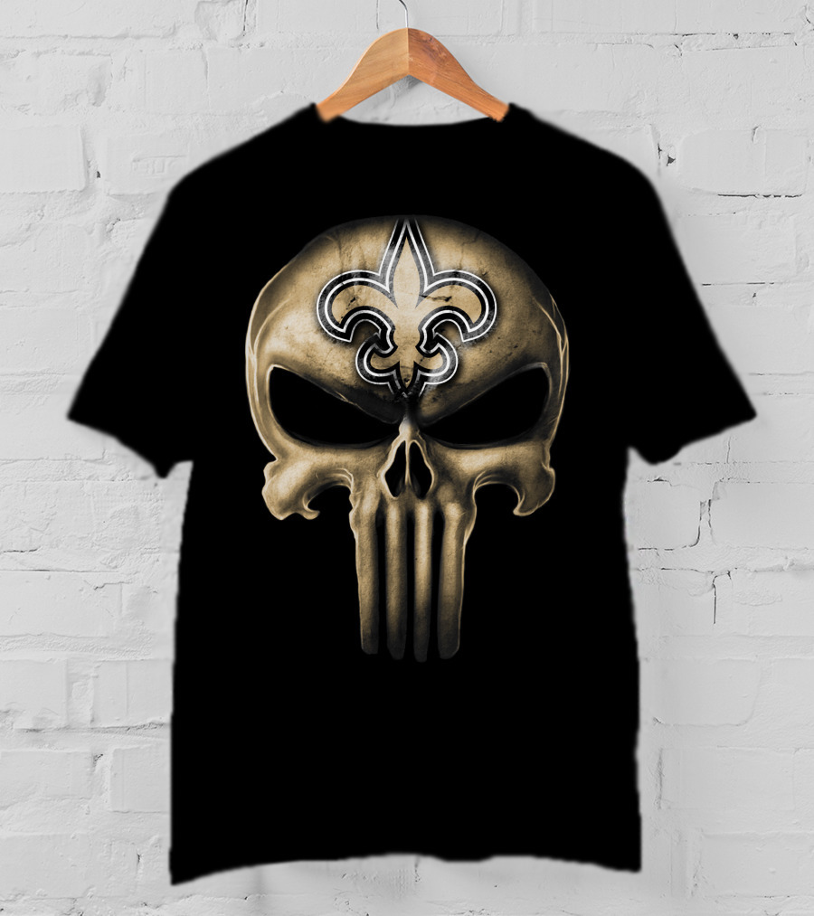 Skull V3 New Orleans Saints Fleur-de-Lis Punisher T-Shirt