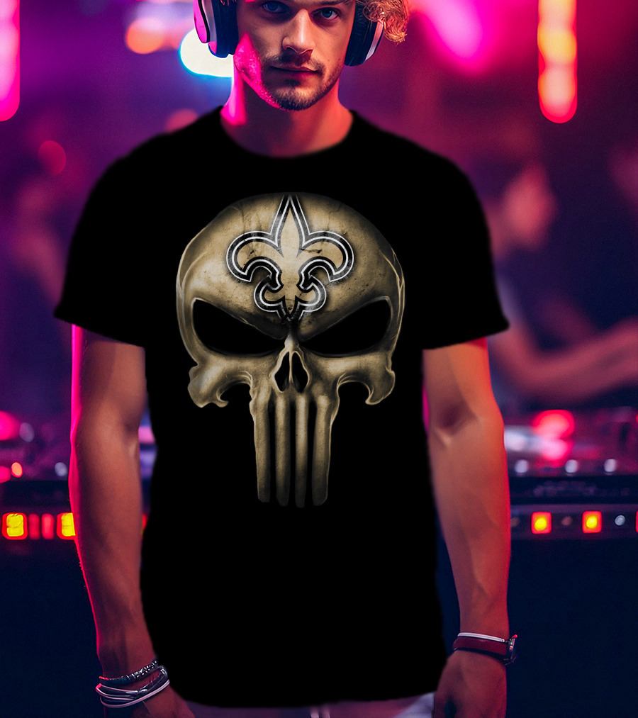 Skull V3 New Orleans Saints Fleur-de-Lis Punisher T-Shirt