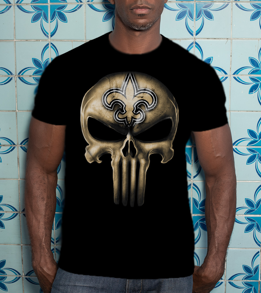 Skull V3 New Orleans Saints Fleur-de-Lis Punisher T-Shirt