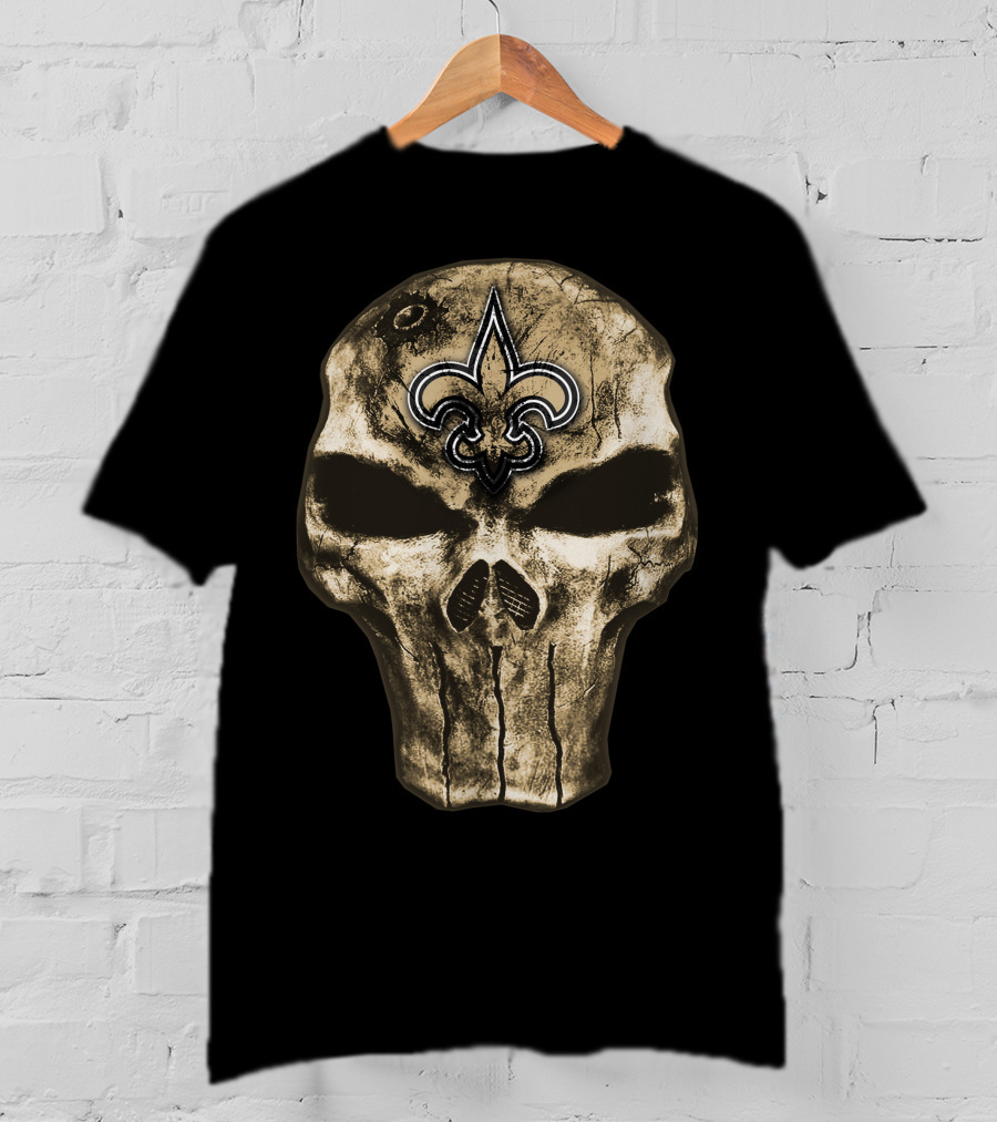 Skull V4 New Orleans Saints Fleur-De-Lis Emblem T-Shirt