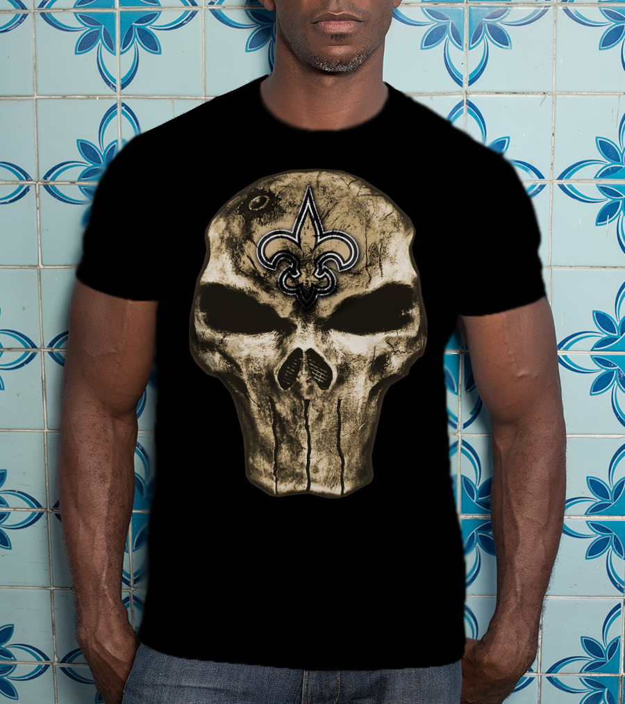 Skull V4 New Orleans Saints Fleur-De-Lis Emblem T-Shirt