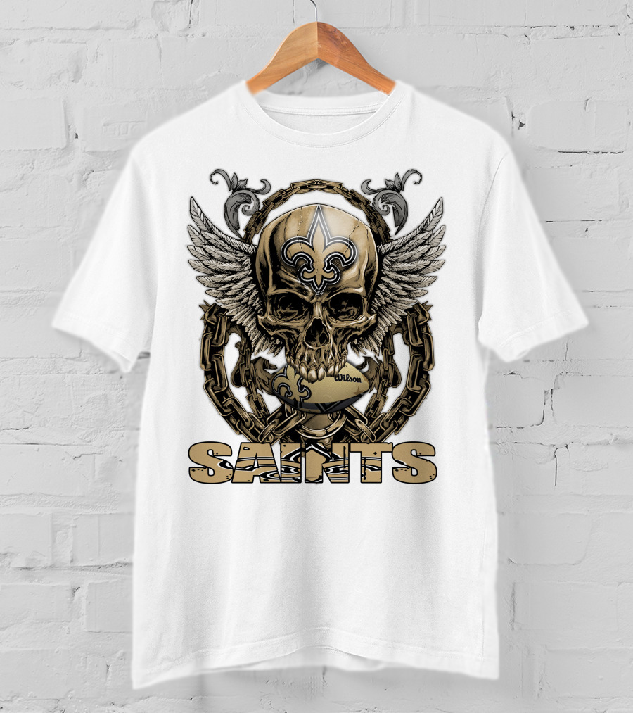 Saints Skullfb Winged Skull With Fleur-de-lis And Chains T-Shirt